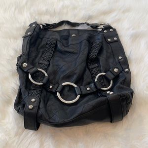 Isabella Fiore Authentic Black Leather Hobo Bag